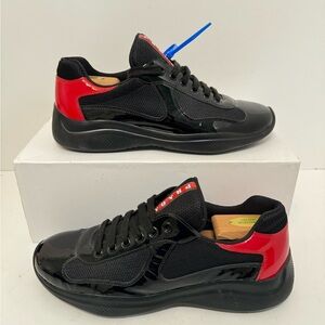 PRADA America's Cup Patent Leather Sneaker Black/Red Size 8